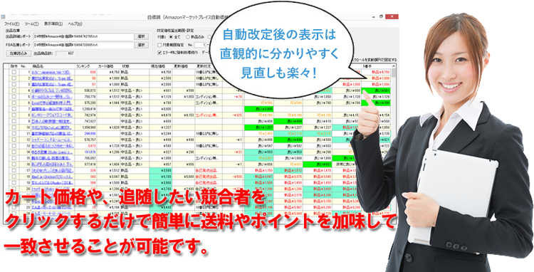 自動改定後の表示は直感的に分かりやすく見直しも楽々！